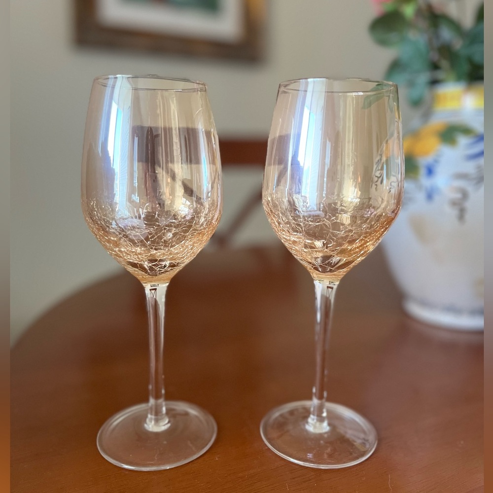 Pier 1 Amber Crackle Wine Glasses